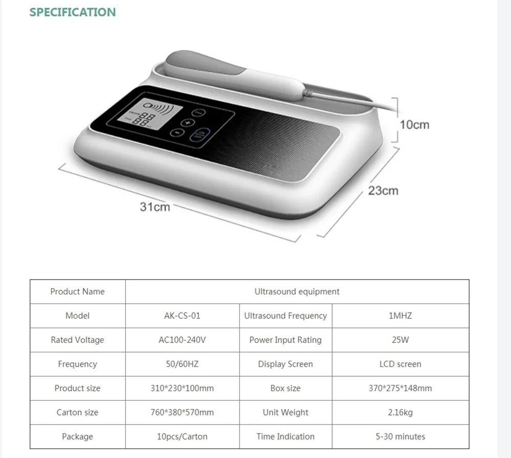 Ultrasonic Therapy Machine For Pain Relief Muscle Joints Massage No Drug Ultrasound 1MHz Physiotherapy Device LCD Screen Display